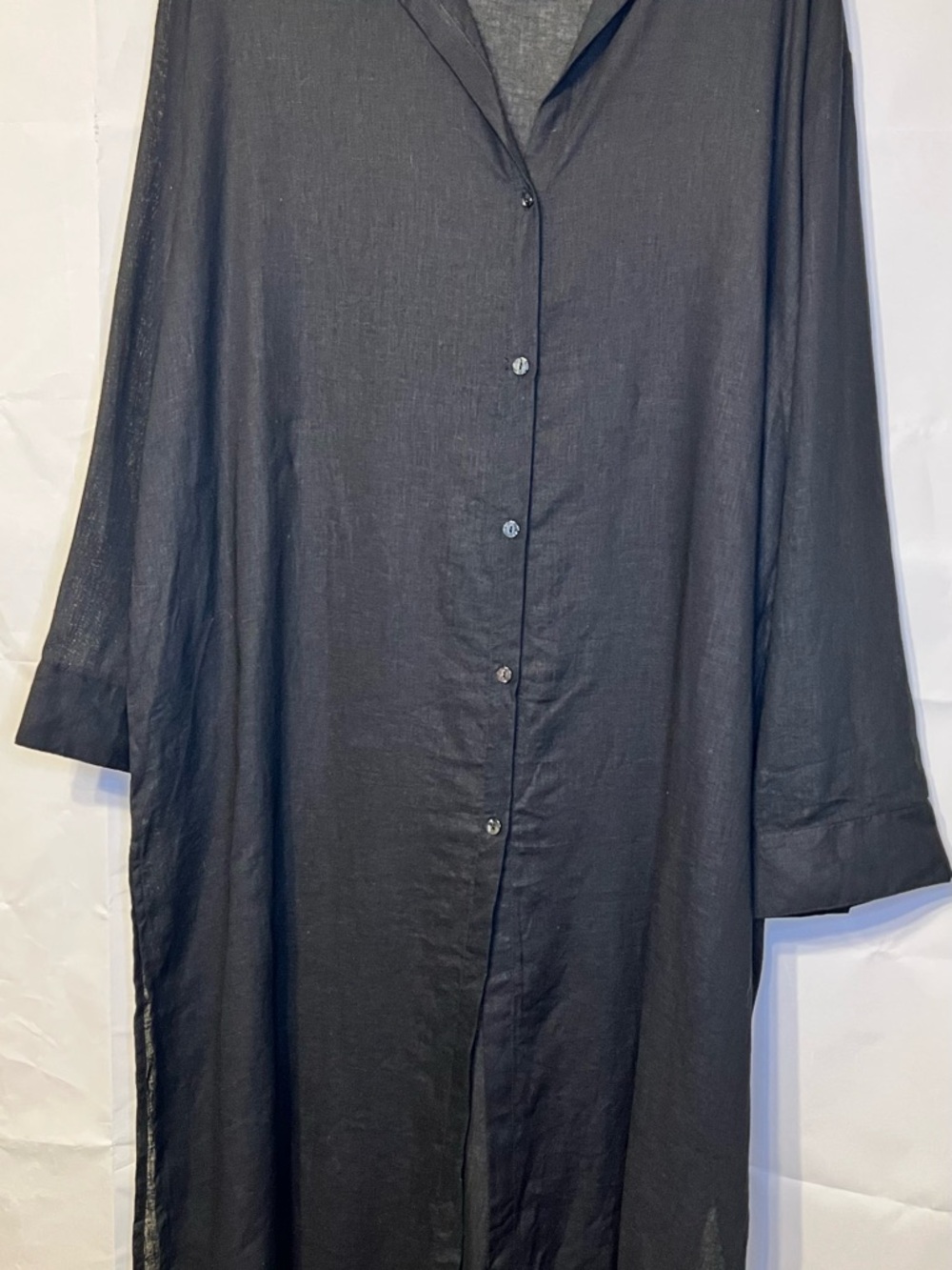 Brittany Humble Black Button-Up Tunic – Minimalist Lagenlook Style L/XL